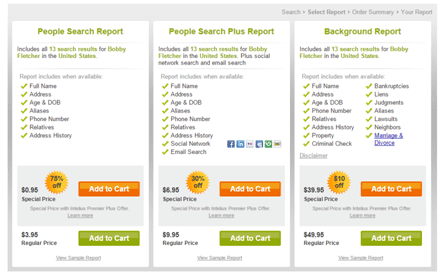 Intelius background reports pricing